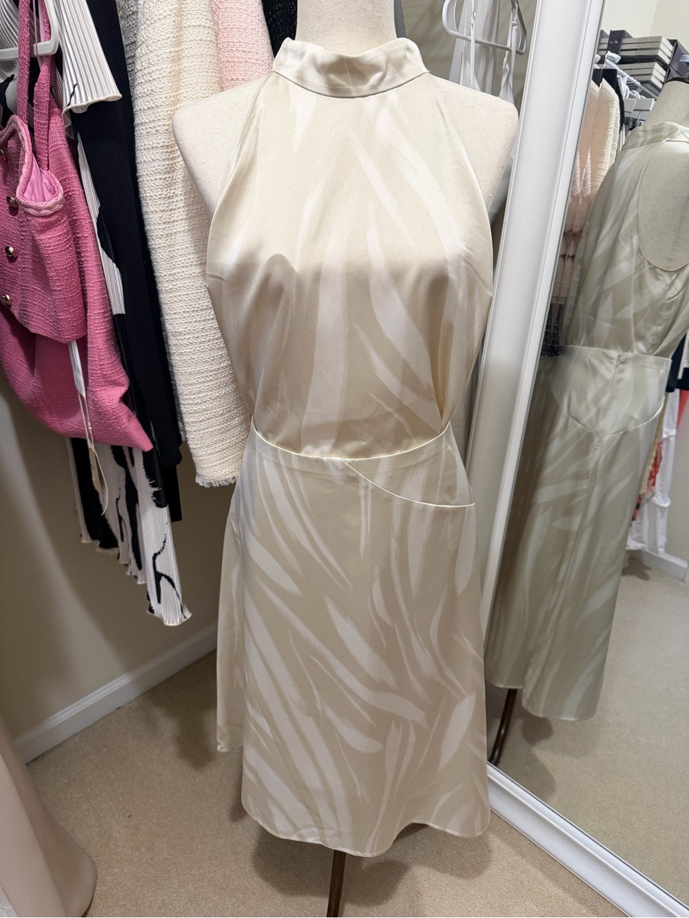 Alfani Elegant Satin-Like Neutral Print Halter & Skirt Set